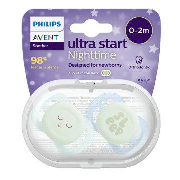 Suzete Ultra Start de noapte, Albastru/Verde, SCF075/08, 0-2 luni, 2 bucati, Philips Avent
