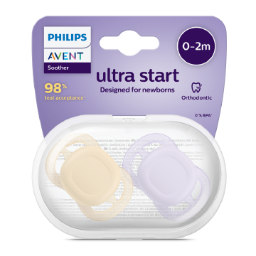 Suzete Ultra Start, SCF075/01, Mov/Portocaliu, 0-2 luni, 2 bucati, Philips Avent