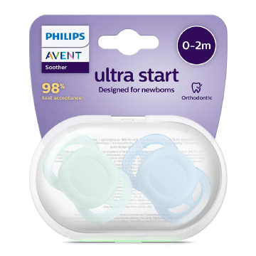 Suzete Ultra Start, SCF075/02, Albastru/Verde, 0-2 luni, 2 bucati, Philips Avent