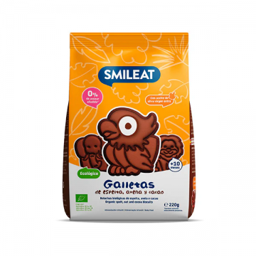 Biscuiti in forma de animalute din grau spelta si cacao +10 luni Bio, 220g, Smileat