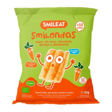 Chipsuri cu porumb naut linte si morcov Smilondas, +15 luni Bio, 25g, Smileat
