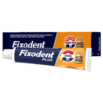 Crema adeziva Plus Strong Bite pentru proteza dentara completa si partiala, 57ml, Fixodent Crema adeziva Plus Strong Bite pentru proteza dentara completa si partiala, 57ml, Fixodent
