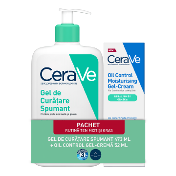 Pachet Gel spumant de curatare, 473ml + Gel-crema cu efect hidratant, 52ml, CeraVe
