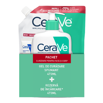 Pachet Gel spumant de curatare, 473ml + Rezerva Gel spumant de curatare, 473 ml, CeraVe
