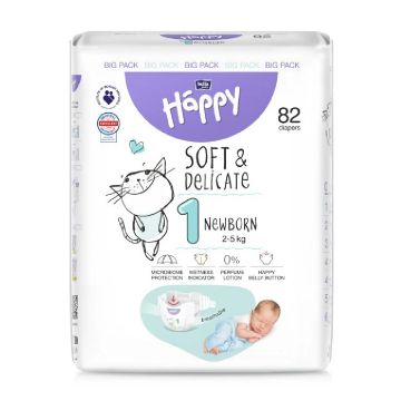 Scutece Happy Marimea 1, 2-5 kg, 82 bucati, Bella Baby