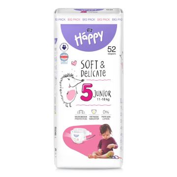 Scutece Happy Soft & Delicate 11-18 kg Junior Marimea 5, 52 bucati, Bella Baby