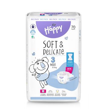 Scutece Happy Soft & Delicate 5-9 kg Midi Marimea 3, 70 bucati, Bella Baby