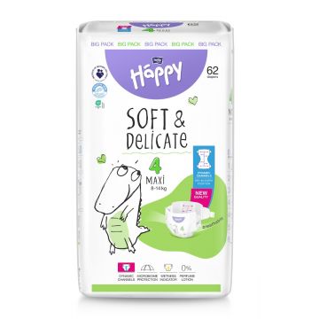 Scutece Happy Soft & Delicate 8-14 kg Maxi Marimea 4, 62 bucati, Bella Baby