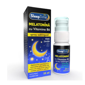 Spray sublingual cu melatonina si vitamina B6 SleepTime, 25 ml, Justin Pharma