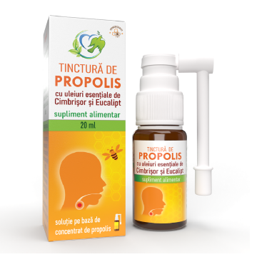 Tinctura de propolis cu uleiuri esentiale de cimbrisor si eucalipt, 20 ml, Justin Pharma