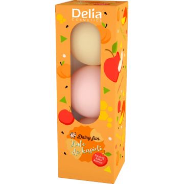 Bombe baie Lapte&Caramel&Piersica Dairy fun, 3x100g, Delia Cosmetics