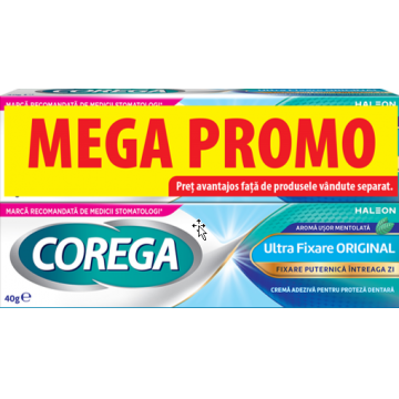 Pachet Crema adeziva pentru proteza ultra fixare Original+ 75% reducere la al doilea produs, 2 x 40g, Corega Pachet Crema adeziva pentru proteza ultra fixare Original+ 75% reducere la al doilea produs, 2 x 40g, Corega