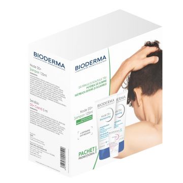 Pachet Sampon Node DS+, 2 x 125 ml + Crema Sensibio DS, 5 ml, Bioderma