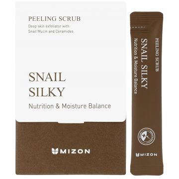 Scrub exfoliant MIZON Snail Silky Peeling, 40 plicuri, hidratant, pentru ten cu imperfectiuni