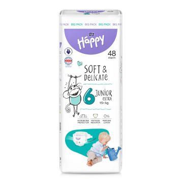 Scutece Happy Soft & Delicate +15kg Junior Extra Marimea 6, 48 bucati, Bella Baby