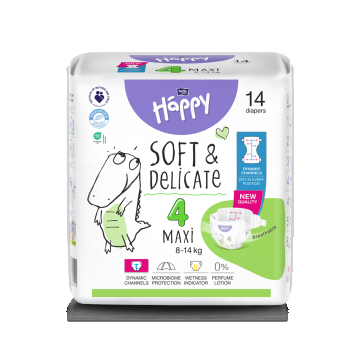 Scutece Happy Soft & Delicate 8-14 kg Maxi Marimea 4, 14 bucati, Bella Baby