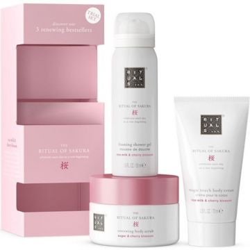 Set Kit Rituals The Ritual Of Sakura Spuma de dus, 50 ml + Exfoliant de corp cu zahar, 125 ml + Crema de corp, 70 ml, Unisex