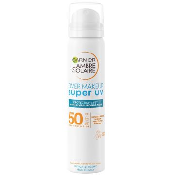 Spray pentru fata cu protectie solara SPF 50 Over Makeup Super UV Ambre Solaire Garnier, 75 ml Spray pentru fata cu protectie solara SPF 50 Over Makeup Super UV Ambre Solaire Garnier, 75 ml