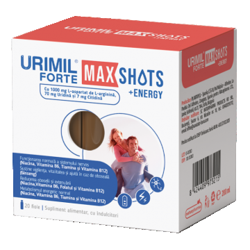 Urimil Forte Max Shots + Energy, 20 fiole, Naturpharma
