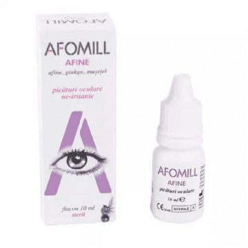 Afomill Afine, Ginkgo, Musetel, picaturi oftalmice pentru ochi stresati, 10ml