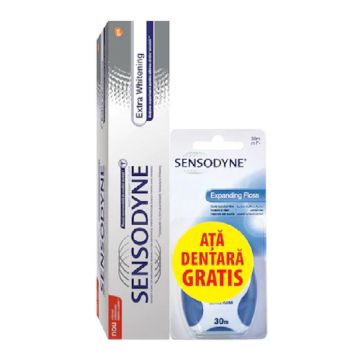 Pachet promo: Pasta de dinti Sensodyne Extra Whitening, 100 ml + Ata dentara
