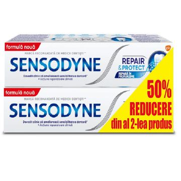 Pachet Promo:  Pasta de dinti Sensodyne Repair and Protect, 75ml -50% Reducere la al doilea produs