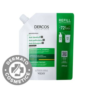 Rezerva Eco Sampon anti-matreata pentru par normal si gras Dercos, 390ml, Vichy