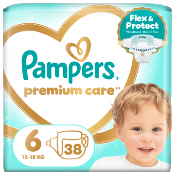 Scutece Premium Care marimea6 13+ kg, 38 bucati, Pampers