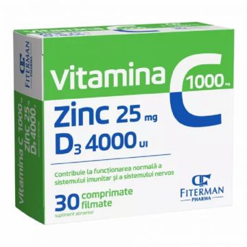 Vitamina C 1000mg Zinc 25mg D3 4000 UI  30cp Fiterman