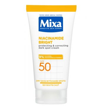 Crema corectoare pete pigmentare pentru piele sensibila SPF50, 50ml, Mixa Crema corectoare pete pigmentare pentru piele sensibila SPF50, 50ml, Mixa