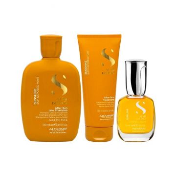 Pachet Alfaparf Semi di Lino Sunshine - Sampon, 250 ml + Tratament after sun, 200 ml + Ulei Sublime Cristalli Liquidi 15 ml