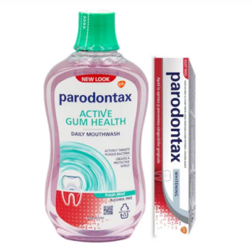 Pachet Apa de gura fara alcool Daily Gum Care Fresh Mint 500ml + Pasta de dinti Whitening 75ml, Parodontax Pachet Apa de gura fara alcool Daily Gum Care Fresh Mint 500ml + Pasta de dinti Whitening 75ml, Parodontax