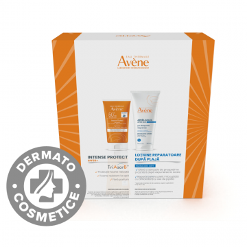 Pachet Lotiune protectie solara cu SPF50+ Intense Protect 150ml + Lotiune reparatoare dupa plaja Sun Care 200ml, Avene