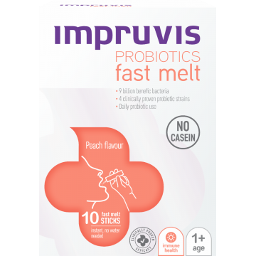Probiotice Fast Melt cu aroma de piersica, 10 plicuri, Impruvis