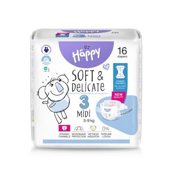 Scutece Happy Soft & Delicate Marimea 3 Midi 5-9 kg, 16 bucati, Bella Baby