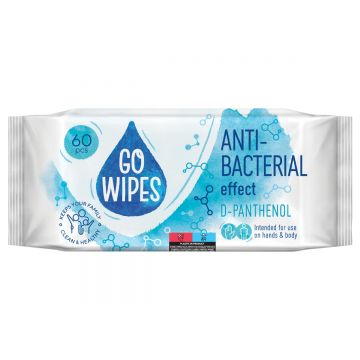 Servetele umede cu efect antibacterian, D-panthenol, 60 bucati, Go Wipes