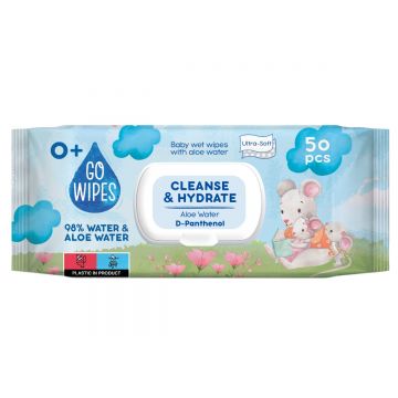 Servetele umede pentru copii cu apa de aloe si D-Pantenol, 50 bucati, Go Wipes