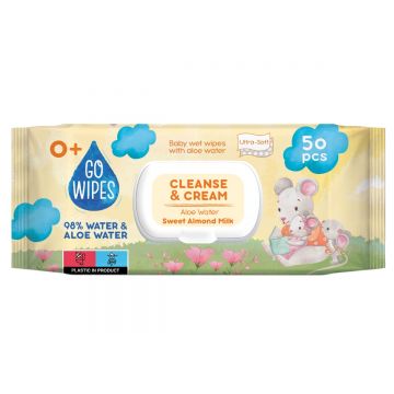 Servetele umede pentru copii cu apa de aloe si musetel, 50 bucati, Go Wipes