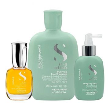 Set anti-matreata Alfaparf Milano Scalp Rebalance Sampon 250 ml + Tonic 125 ml + Ulei Cristalli Liquidi, 15 ml