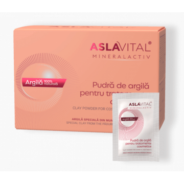 Aslavital Mineralactiv Pudra de argila pentru tratamente cosmetice 10 plicuri