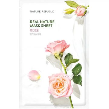 Masca tip servetel pentru fata cu trandafir Real Nature, 23g, Nature Republic