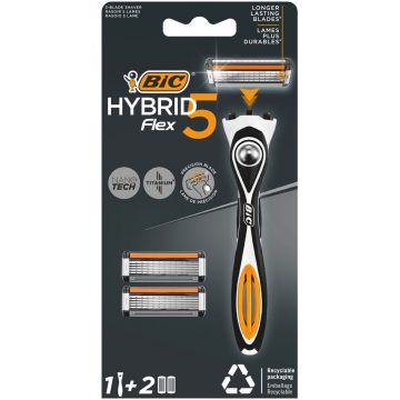 Pachet Aparat de ras Hybrid Flex 5 + Rezerve 2 bucati, BIC
