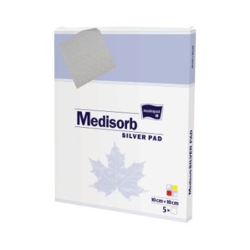 Pansament cu Argint Silver Pad Medisorb 10x20cm, 5 bucati, Matopat Pansament cu Argint Silver Pad Medisorb 10x20cm, 5 bucati, Matopat