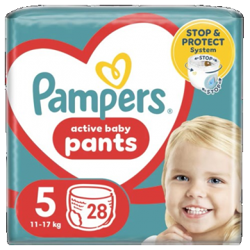 Scutece-chilotel Active Baby Pants Marimea 5  pentru 12-17kg, 28 bucati, Pampers