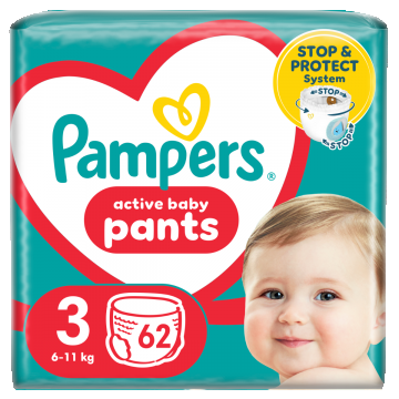 Scutece-chilotel Pants Marimea 3 pentru 6-11 kg, 62 bucati, Pampers