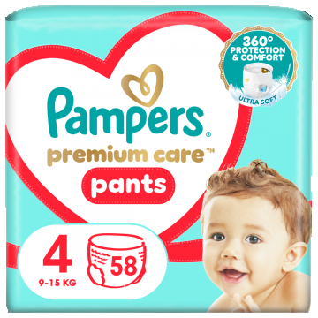 Scutece-Chilotel Premium Care Marimea 4 9kg-15kg,  58 buc, Pampers