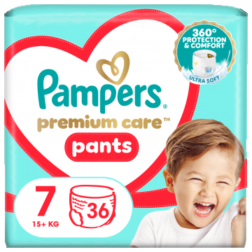 Scutece-Chilotel Premium Care Marimea 7 15kg+, 36 bucati, Pampers