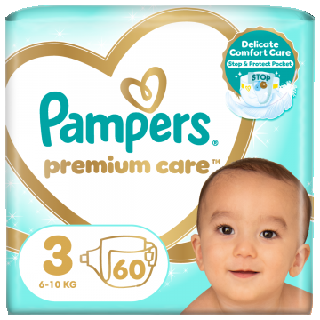 Scutece Premium Care Nr.3 6-10kg, 60 bucati, Pampers