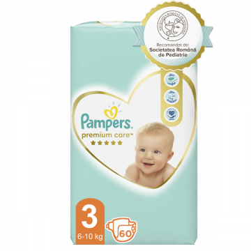 Scutece Premium Care Nr.3 6-10kg, 60 bucati, Pampers