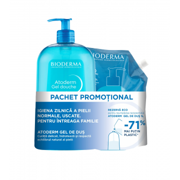 Bioderma Atoderm Gel de dus 1000 ml + Rezerva Eco Atoderm Gel dus 1000 ml